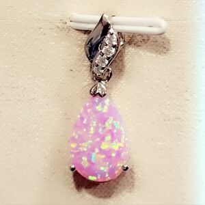 Pink Fire Opal & Cz Sterling Baby Pendant